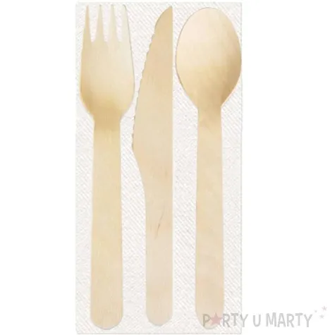 sztucce drewniane eko noz widelec lyzka z serwetka godan