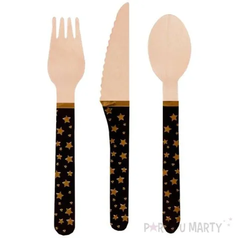 sztucce drewniane glitz glamour czarne neviti 24 szt