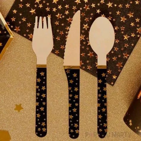 sztucce drewniane glitz glamour czarne neviti 24 szt