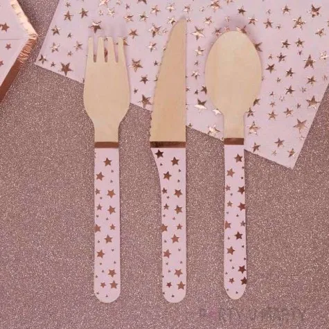 sztucce drewniane glitz glamour rozowe neviti 24 szt