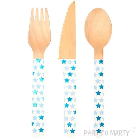 sztucce drewniane little star blue blekitne 24 szt