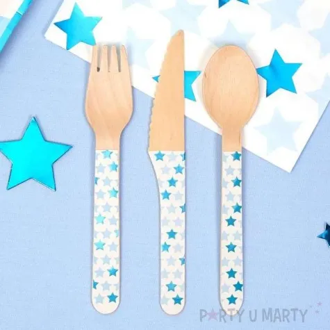 sztucce drewniane little star blue blekitne 24 szt