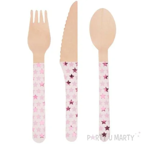 sztucce drewniane little star pink rozowe 24 szt