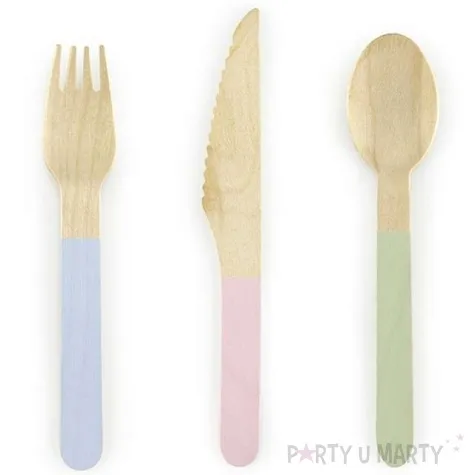 sztucce drewniane pastelove 16 cm 18 szt