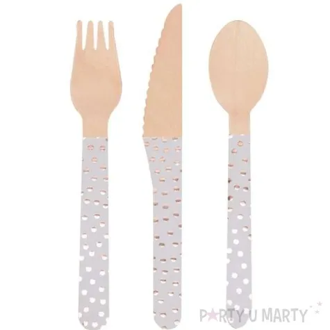 sztucce drewniane rose gold spots rozowe zloto 24 szt