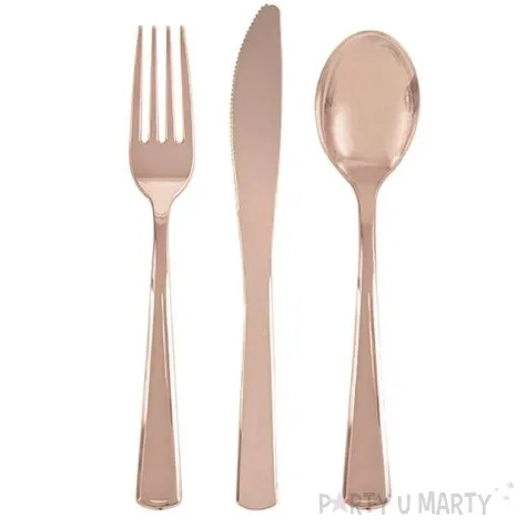 sztucce plastikowe premium rozowe zloto 18 szt