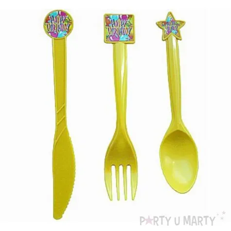 sztucce plastikowe urodzinowe baloniki 24 szt