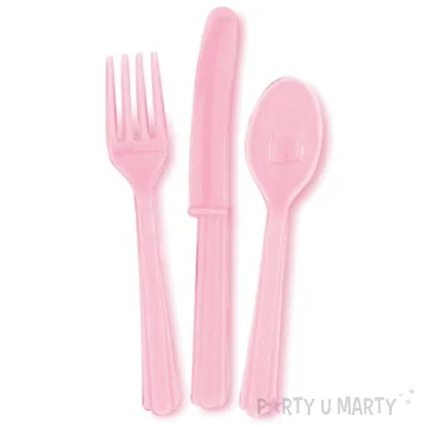 sztucce plastikowe zestaw unique rozowe jasne 18 szt