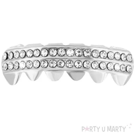 sztuczne zeby srebrne z diamentami godan