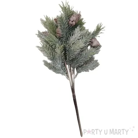 sztuczny kwiat jodla osniezona galazka iglasta z szyszkami bomm 33 cm