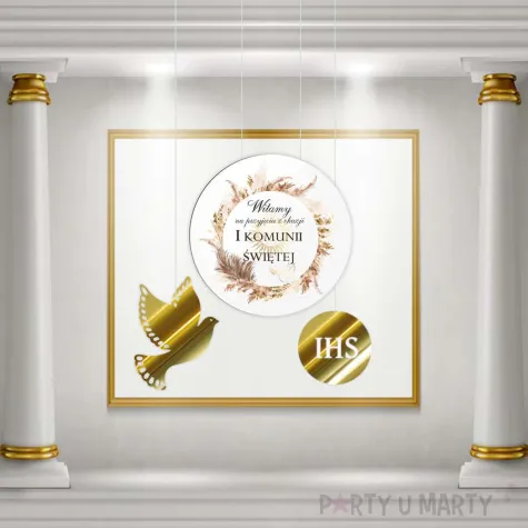 tablica powitalna i zawieszki boho zlote dekoracje na komunie girlanda 29 cm