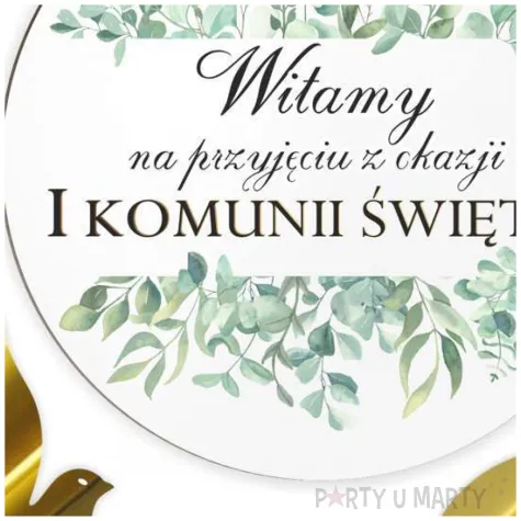 tablica powitalna i zawieszki eukaliptus beauty zlote dekoracje na komunie girlanda 29 cm