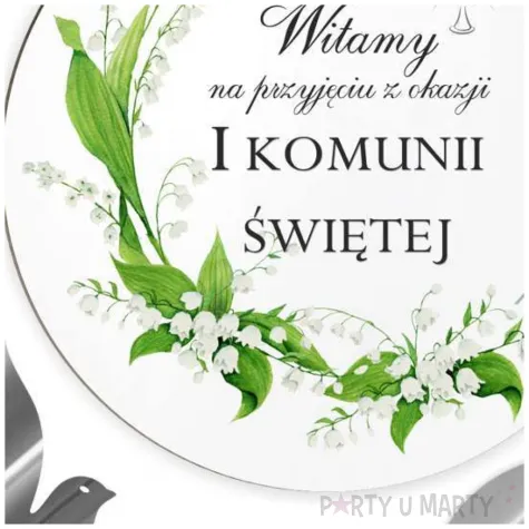 tablica powitalna i zawieszki konwalie srebrne dekoracje na komunie girlanda 29 cm