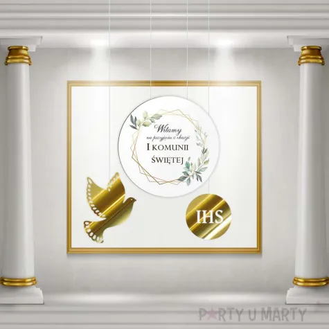 tablica powitalna i zawieszki mietowa geometria zlote dekoracja na komunie girlanda 29 cm