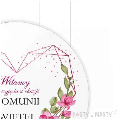 tablica powitalna i zawieszki rozowe serce zlote dekoracje na komunie girlanda 29 cm