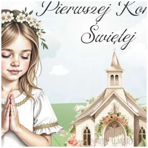 tablica powitalna komunia swieta dziewczynka i kosciol dekoracja sali powitanie gosci 39 5 cm