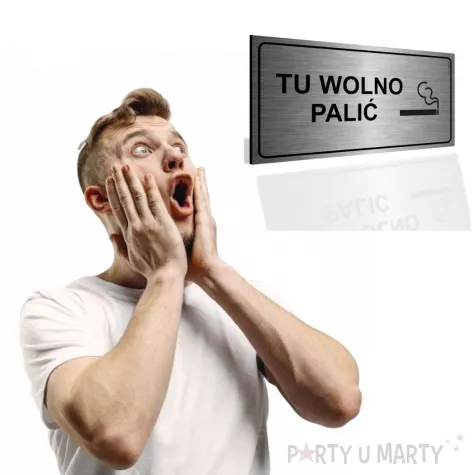 tabliczka informacyjna znak bhp na drzwi tu wolno palic srebrny palarnia 20x10 cm