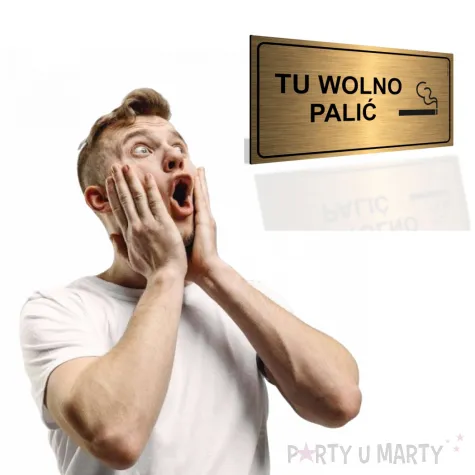 tabliczka informacyjna znak bhp na drzwi tu wolno palic zloty palarnia 20x10 cm
