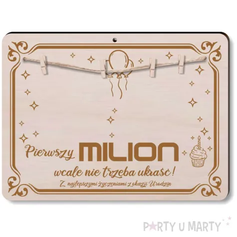 tabliczka widzisz pierwszy milion na urodziny drewno 210x155 mm