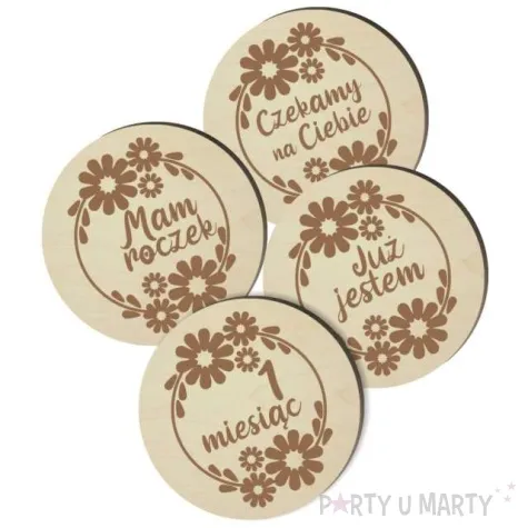 tabliczki do zdjec 12 miesiecy kwiatki drewno 80mm 15 szt