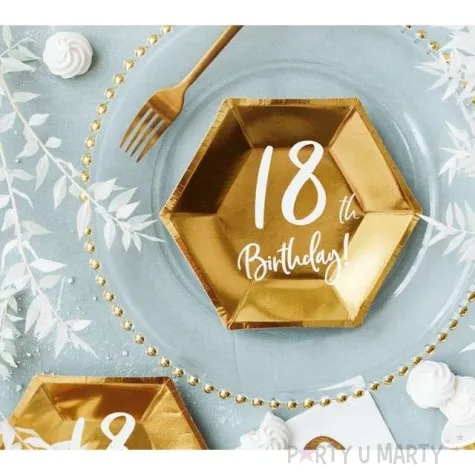talerzyki 18th birthday zlote partydeco 6 szt