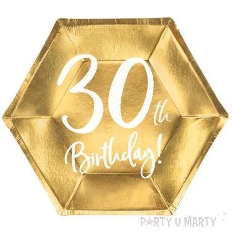 talerzyki 30th birthday zloty partydeco 6 szt