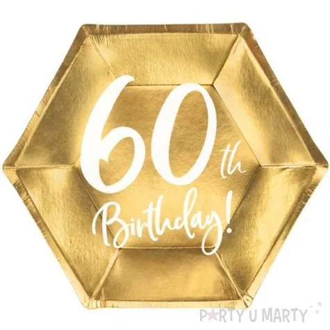 talerzyki 60th birthday zlote partydeco 6 szt