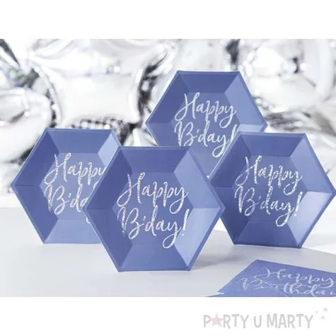 talerzyki happy birthday granatowe partydeco 6szt