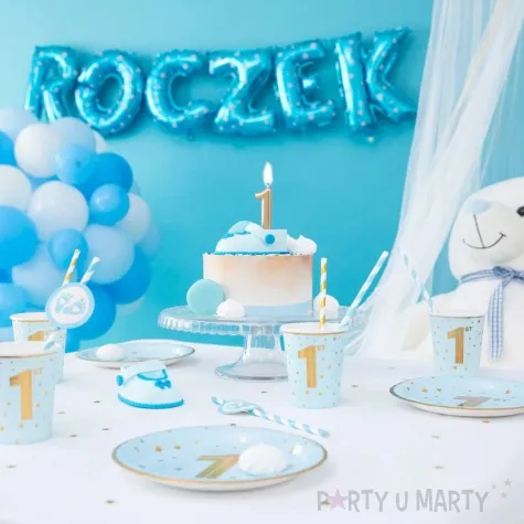 talerzyki papierowe 1 st birthday zlote gwiazdki blekitny partypal 18 cm 6 szt
