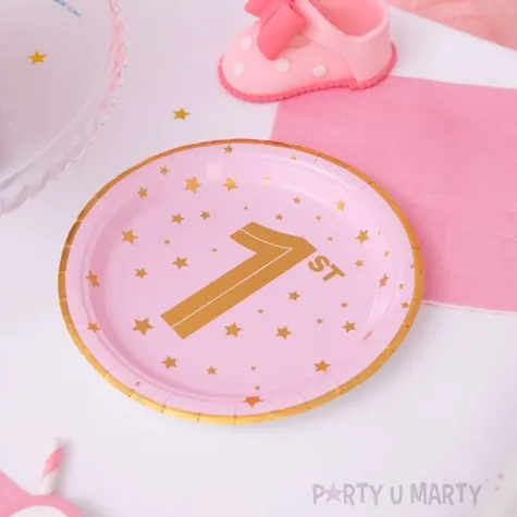 talerzyki papierowe 1 st birthday zlote gwiazdki rozowy jasny partypal 18 cm 6 szt