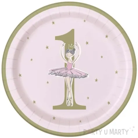 talerzyki papierowe 1 urodziny balerina kolorowe godan 23 cm 8 szt