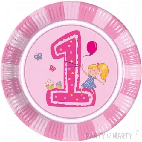 talerzyki papierowe 1 urodziny dziewczynki procos 23 cm 8 szt