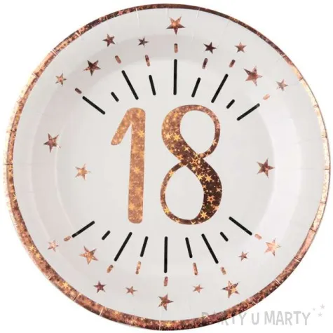 talerzyki papierowe 18 urodziny rozowe zloto bialy santex 22 5 cm 10 szt