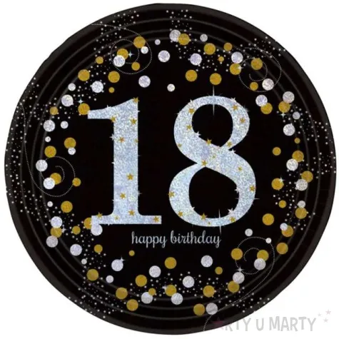 talerzyki papierowe 18 urodziny sparkling celebrations gold amscan 23 cm 8 szt