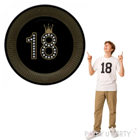 talerzyki papierowe 18 urodziny zlota korona czarne maki 18 cm 8 szt