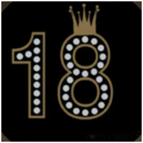 talerzyki papierowe 18 urodziny zlota korona czarne maki 18 cm 8 szt