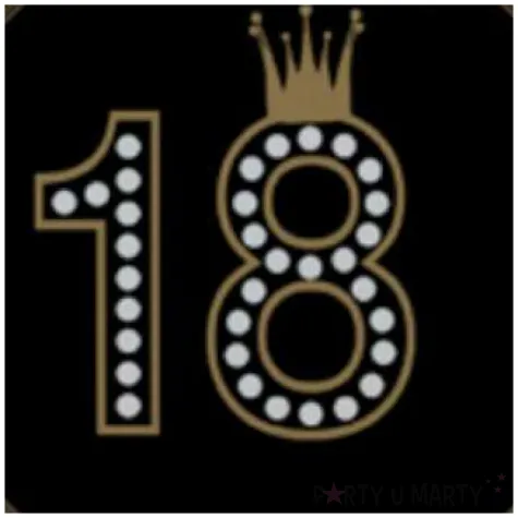 talerzyki papierowe 18 urodziny zlota korona czarne maki 23 cm 8 szt