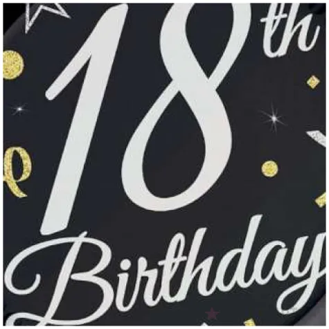 talerzyki papierowe 18th birthday 18 urodziny czarny godan 18 cm 8 szt