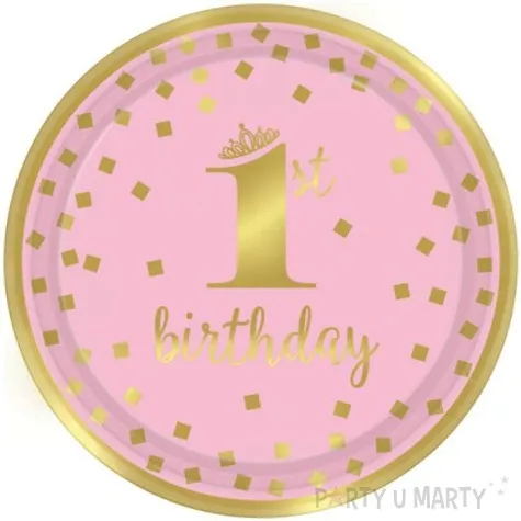 talerzyki papierowe 1st birthday urodziny rozowe amscan 23 cm 8 szt