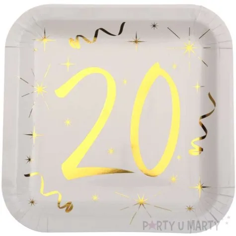 talerzyki papierowe 20 urodziny gold biale santex 23 cm 10 szt