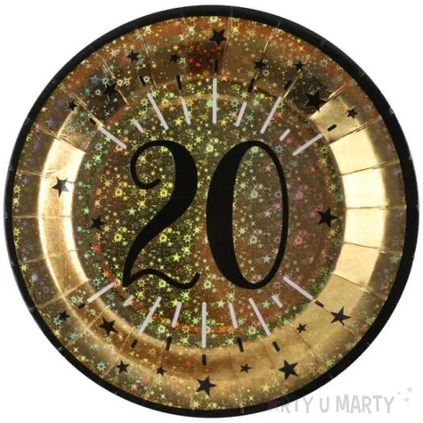 talerzyki papierowe 20 urodziny holo gold santex 22 5 cm 10 szt