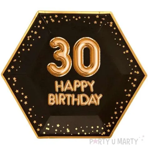 talerzyki papierowe 30 urodziny glitz glamour czarno zlote neviti 27 cm 8 szt