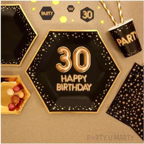 talerzyki papierowe 30 urodziny glitz glamour czarno zlote neviti 27 cm 8 szt