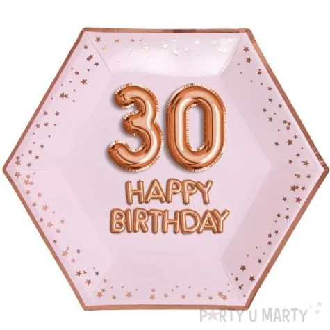 talerzyki papierowe 30 urodziny glitz glamour rozowo zlote neviti 27 cm 8 szt