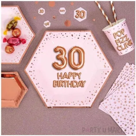 talerzyki papierowe 30 urodziny glitz glamour rozowo zlote neviti 27 cm 8 szt