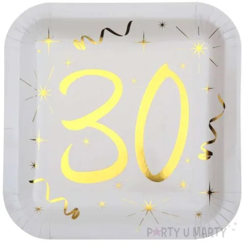 talerzyki papierowe 30 urodziny gold biale santex 23 cm 10 szt