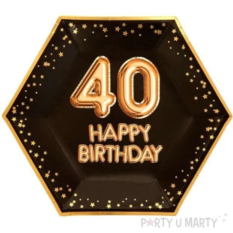 talerzyki papierowe 40 urodziny glitz glamour czarno zlote neviti 27 cm 8 szt