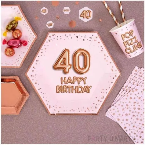 talerzyki papierowe 40 urodziny glitz glamour rozowo zlote neviti 27 cm 8 szt