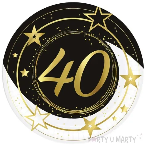 talerzyki papierowe 40 urodziny gwiazdy czarno zloty guirca 23 cm 6 szt