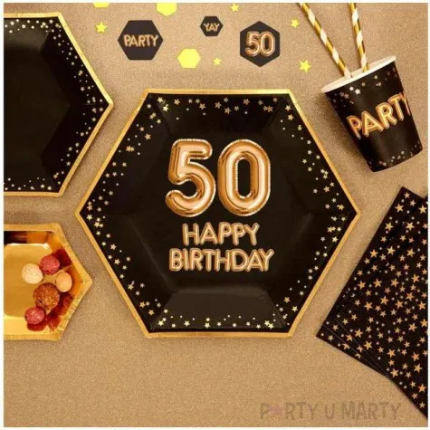 talerzyki papierowe 50 urodziny glitz glamour czarno zlote neviti 27 cm 8 szt